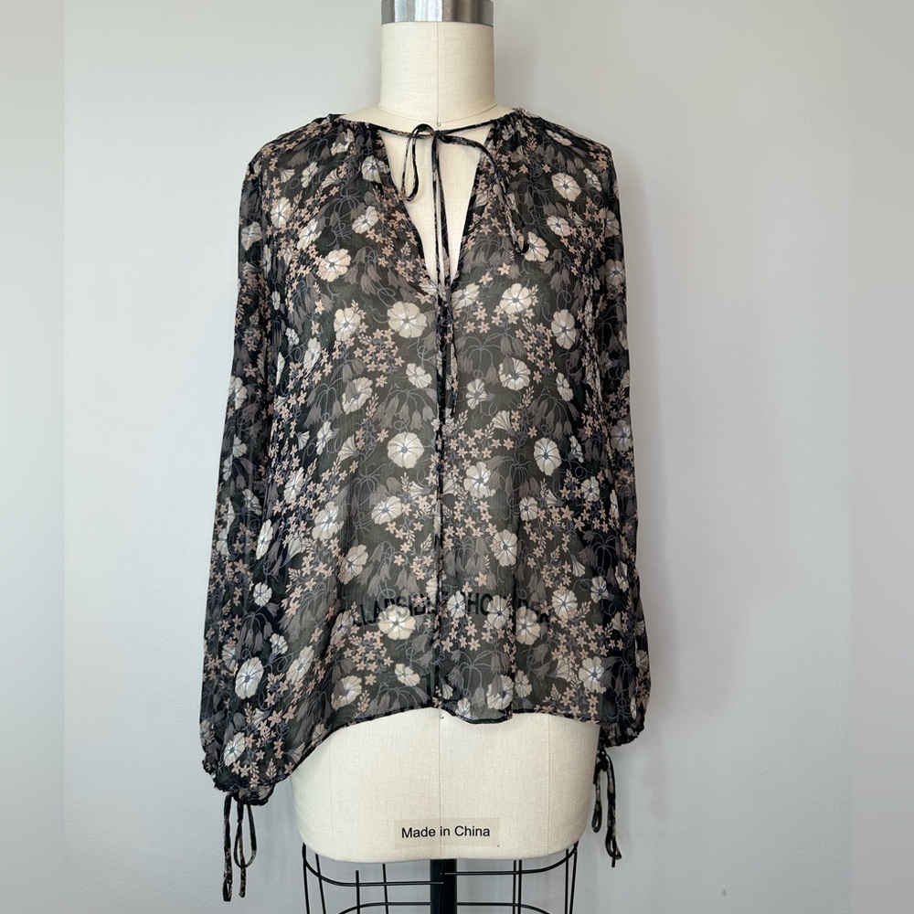 Robert Rodriguez Black Long Sleeve Sheer Silk Blouse